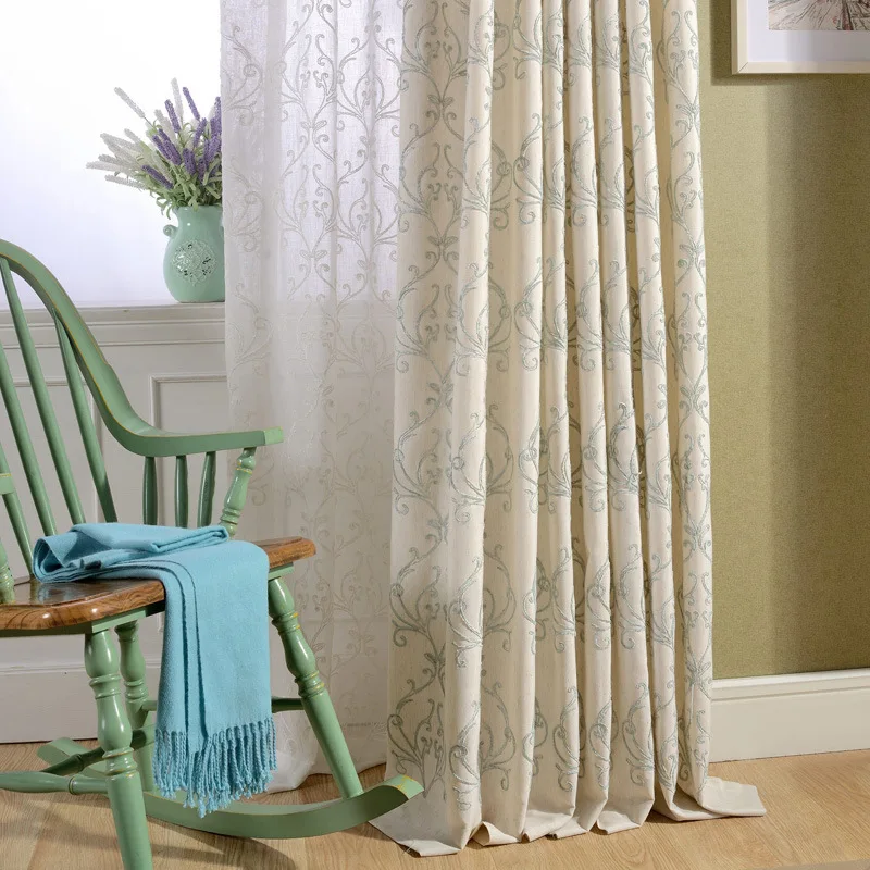 

Modern Simple Curtains for Living Dining Room Bedroom European Curtains Cotton Linen Embroidered Finished product customization