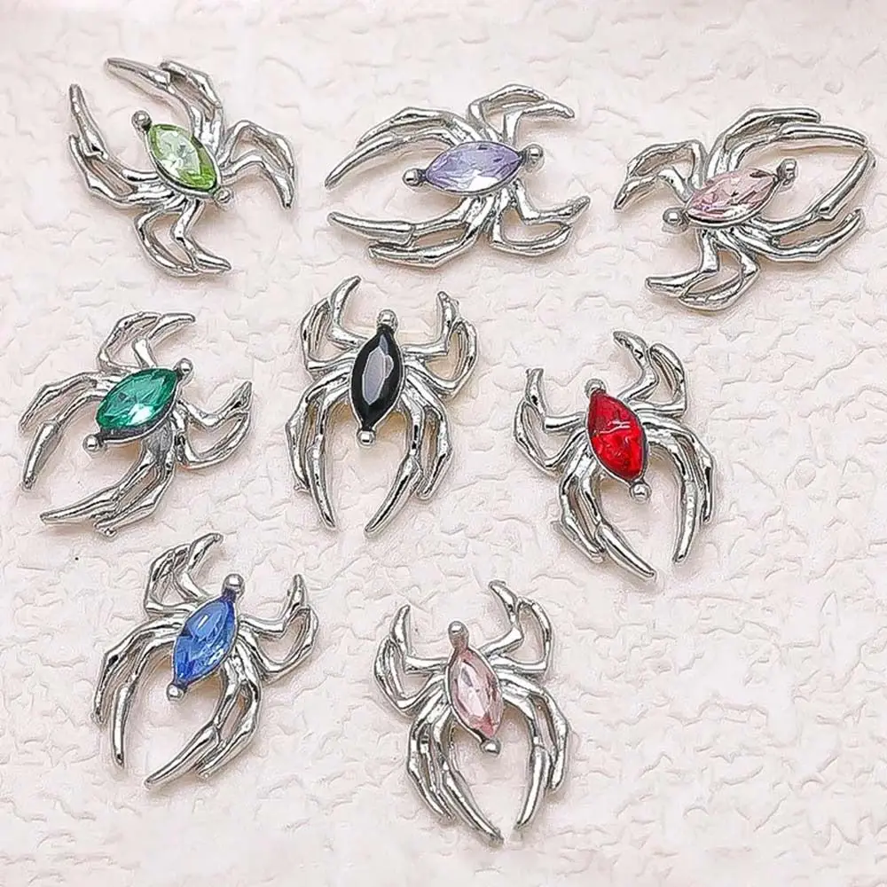 5pcs Silver Spider Figure Nail Charms Halloween Design Metal Nail Parts Crystal Nail Art Decor for Manicure DIY Nail Accessories