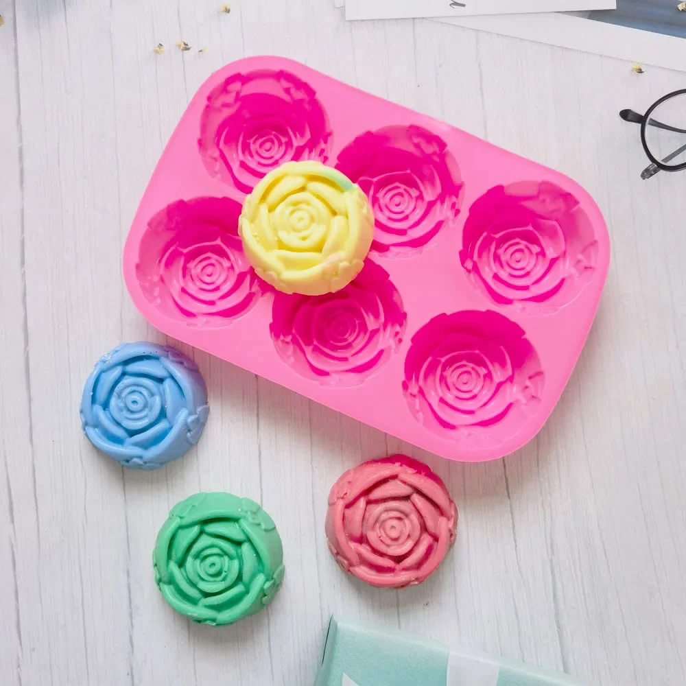 

6 Cavities Cake Decor Fondant Mould 3D Rose Flower Silicone Soap Mold DIY Chocolate Cookie Pudding Desserts Pastry Baking Tool