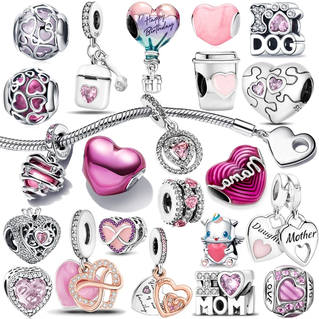 Pink Charms Murano Glass Beads Plata Charms of Ley 925 Fit Original Pandora  Bracelet Necklace Charm 925 Silver Pendant Jewelry