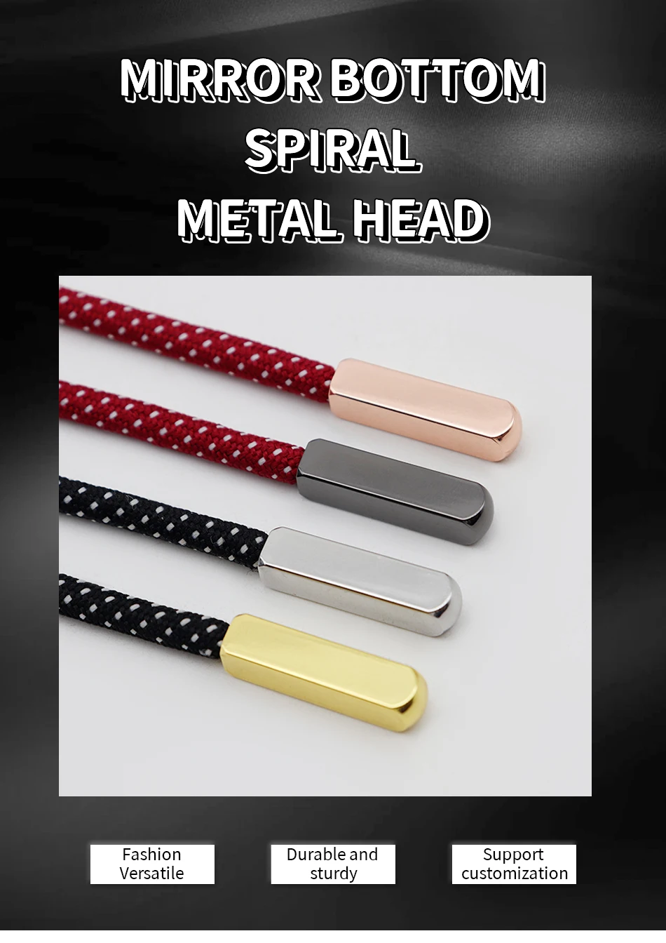 Weiou Spitze Spiegel Reflet glatte Seil köpfe 25*6*4,3mm 4pcs klassische Luft Sneaker String Spitzen Leinwand Cordon Quader Metall Aglets – Detail 1