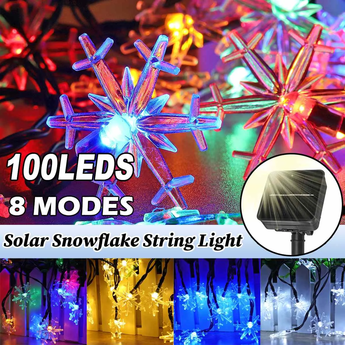 

100LED Solar Snowflake Fairy String Light Outdoor Garden Yard Decor Lamp US