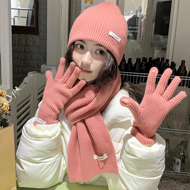 knit Neck Scarf Gloves Caps Three Piece Set For Women&Men Winter