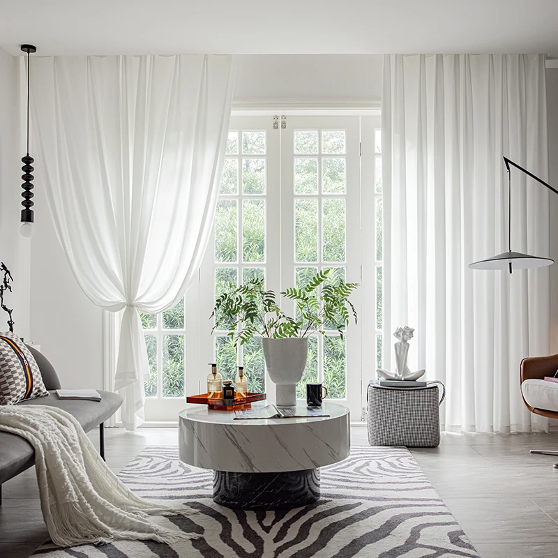 Fonflora Solid White Thick Chiffon Tulle Window Curtains Hall Drapes Sheer Curtains for Living room Bedroom Partition Opaque 3