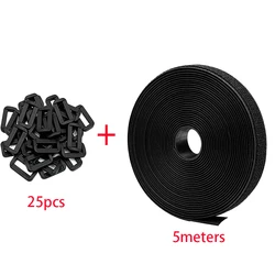 5 - Meter Adjustable Hook and Loop Straps with 25 Buckles for Custom Length Cord Management (Black)