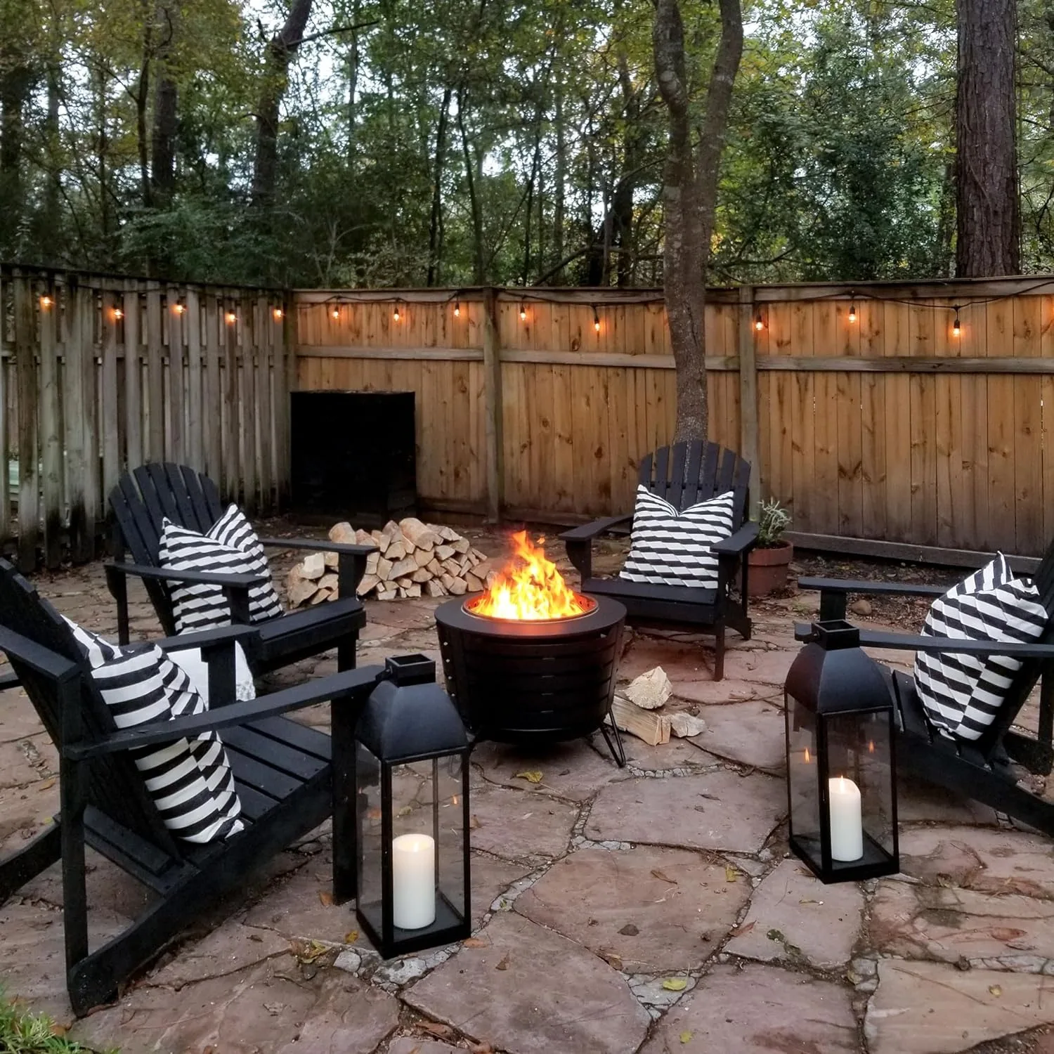 TIKI Brand Patio Fire Pit Wood Burning Outdoor Fire Pit 25 in. Includes Pack Modern Design Removable Ash Pan