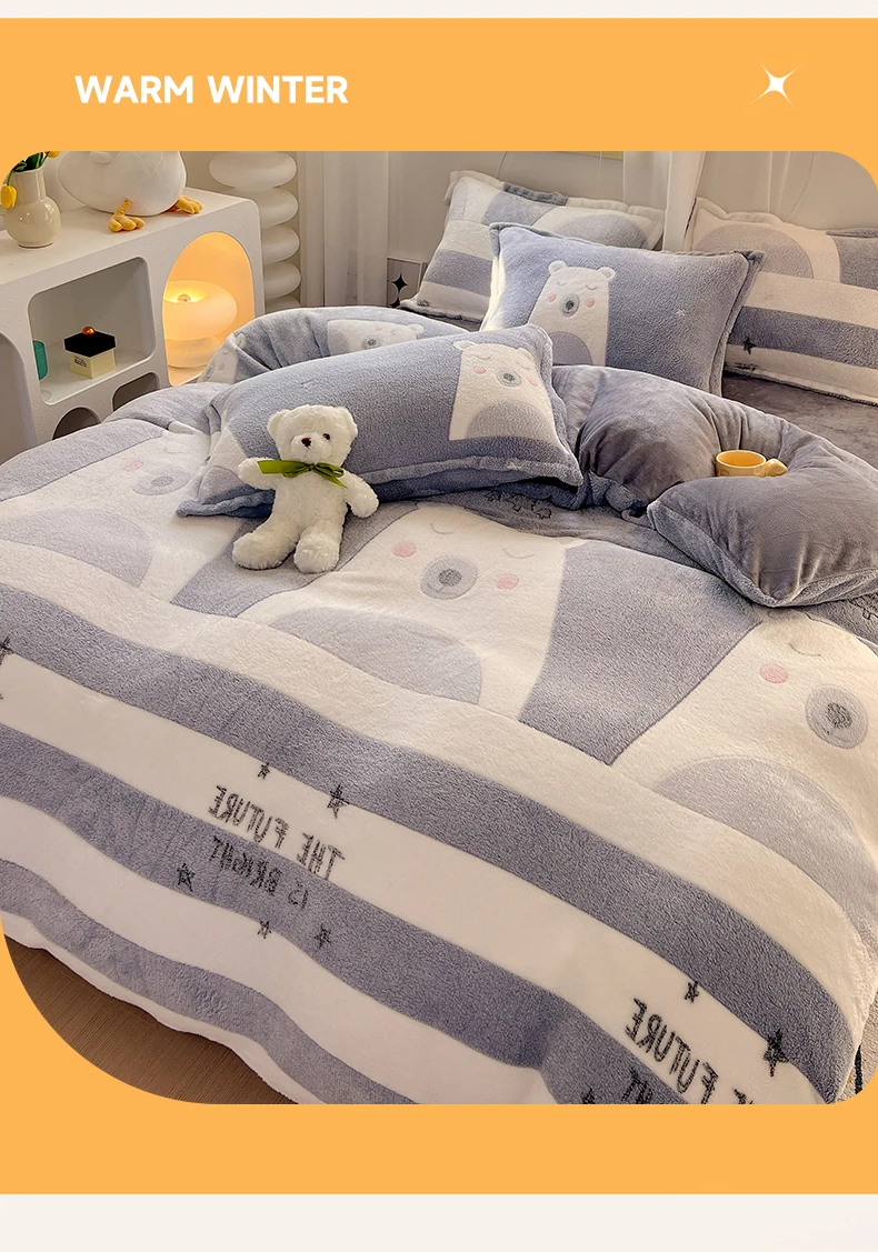 Description Picture 4 of itemWinter Thicken Warm Short Plush Duvet Cover King Double Queen Size Double-side Coral Fleece Quilt Cover Not Including Pillowcase