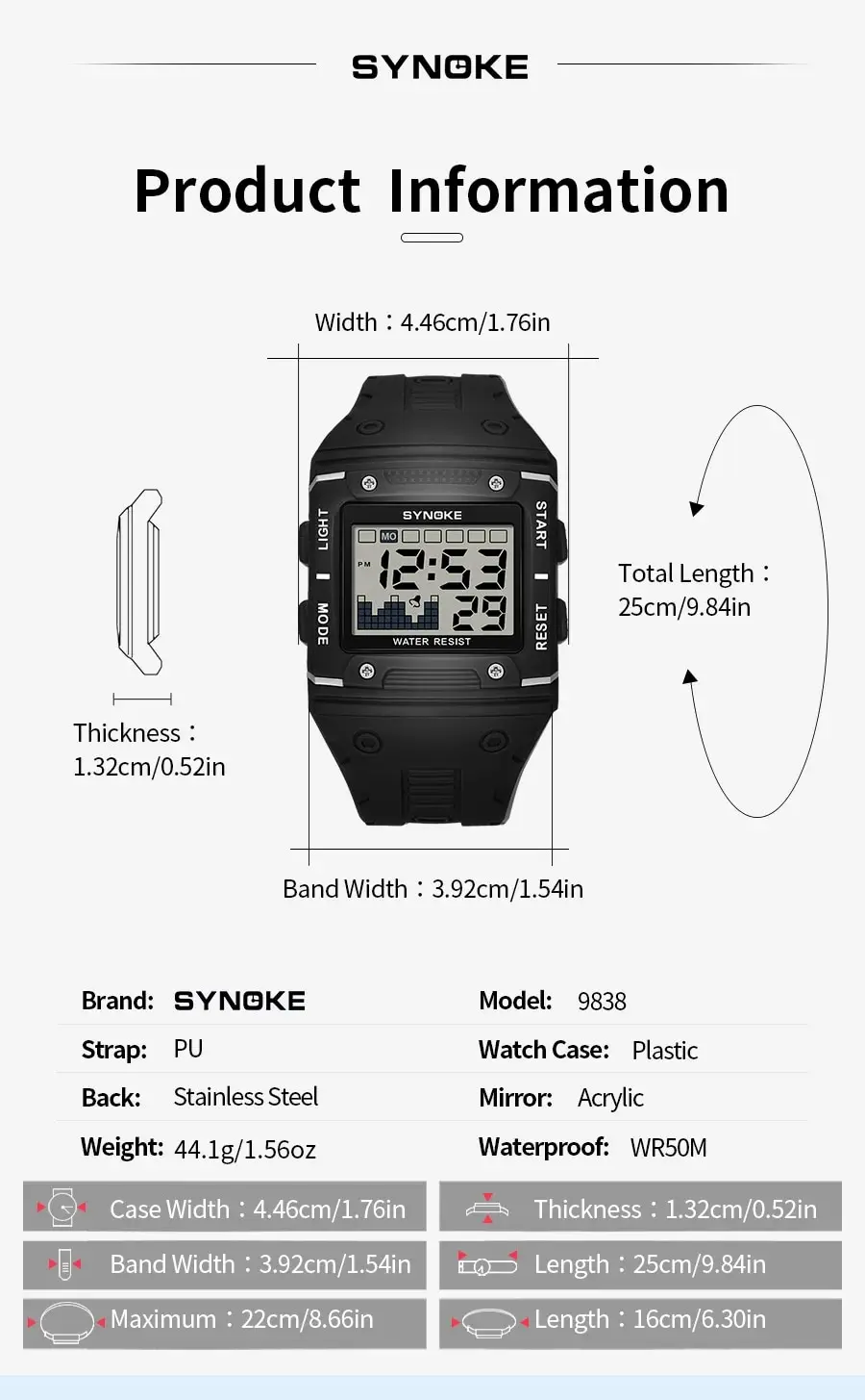 Sded896c5e518481088284660afb22c43j Digital Watch Men Sports Electronic Watch Waterproof Night Glow Large Screen Square Student Watch Outdoor Running Camping Mallzona