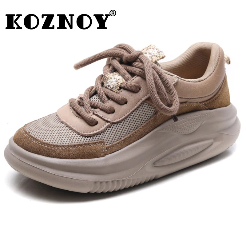 

Koznoy 3.5cm Air Mesh Suede Genuine Leather Women Boots Heels Platform Autumn Vulcanize Pumps Pils Mules Chunky Sneaker Shoes
