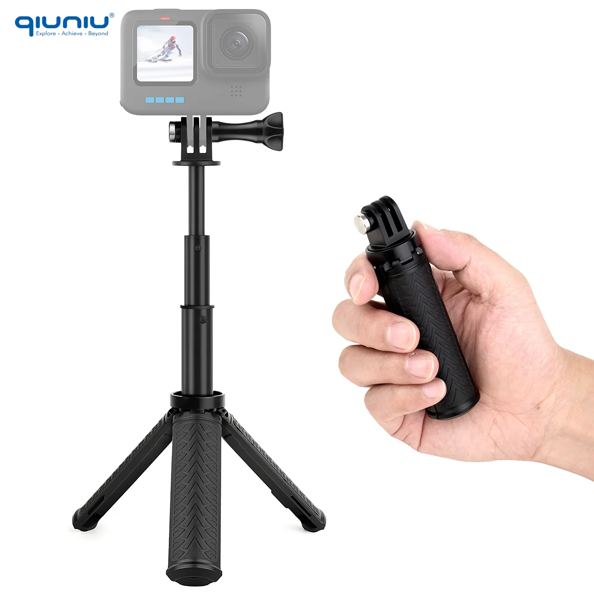 QIUNIU Mini Selfie Stick Tripod for Go Pro 12 11 10 9 8 7 AKASO Insta SJACM  DJI Action Camera Pole Accessories Small Mini Tripod