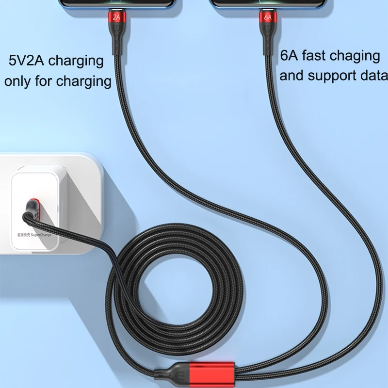 

1.5M USB Type-C 1 To 2 Charging Cable UsbC Cord Extension For Phone15 Tablets Drop shipping