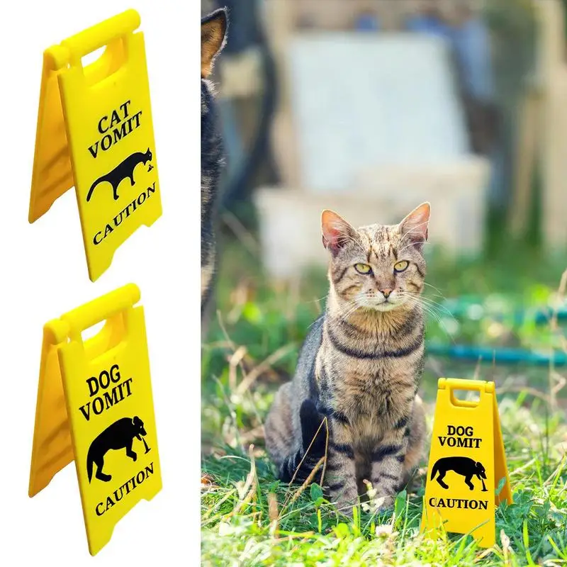 Funny Cat Vomit Sign Warning Sign Decoration Bright Yellow Gift Warning Funny Gag Gifts Pet Vomit Table Decoration