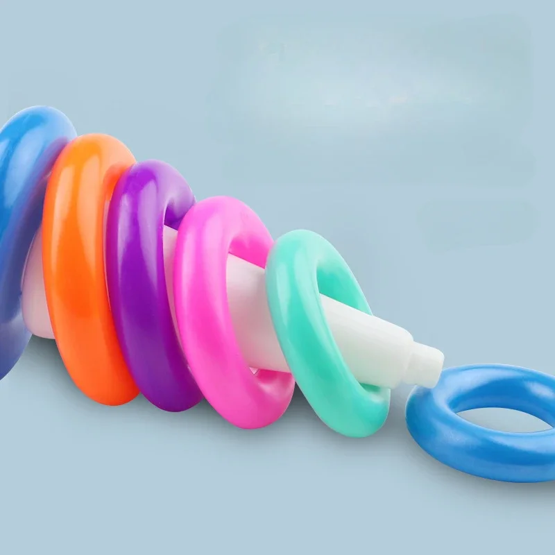 Baby Rolling Ball Tower Puzzle Games Rainbow Tower Ring Small Yellow Duck Babies Stacking Track Baby Development Toys 0-3 Years