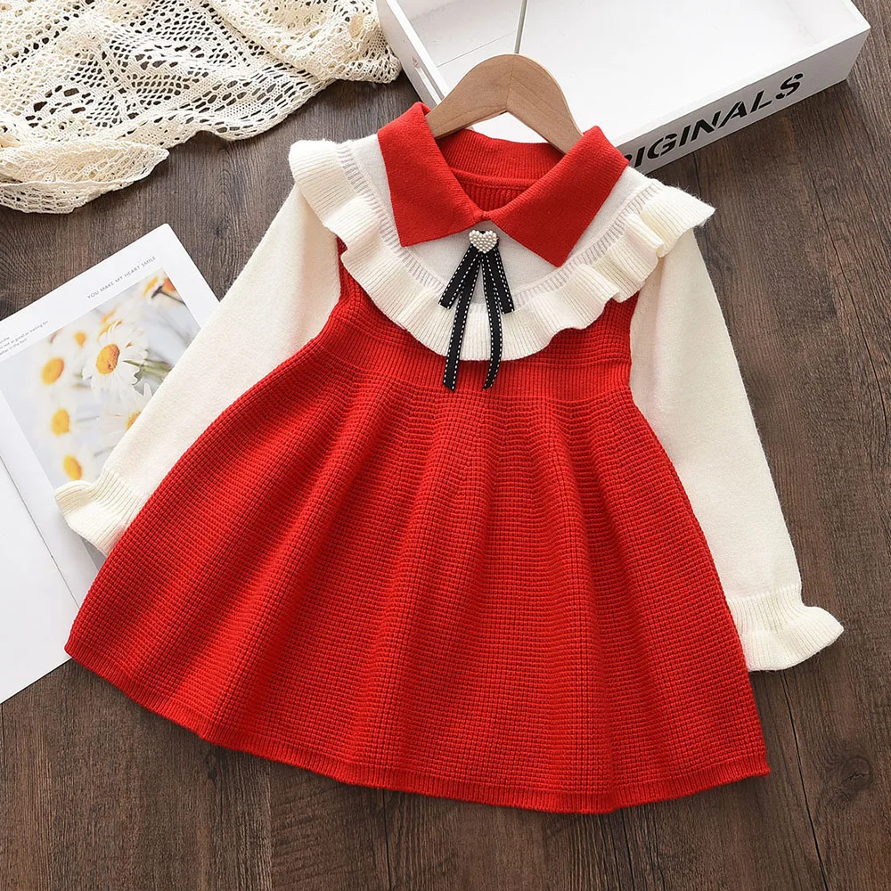 Melario Autumn Toddler Girl Dress Winter Sweater Clothes Solid Color Baby Girls Turtleneck Clothes 2 6Y Little Girls Dresses