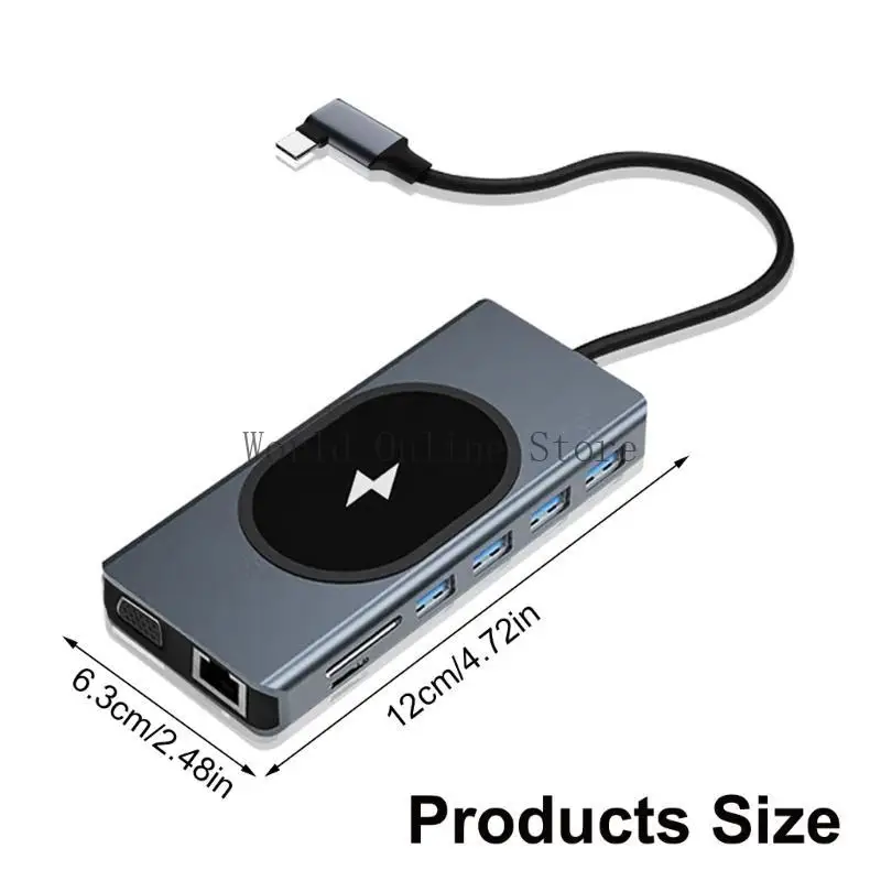2개의 호환 출력, 이더넷, USB 연결 및 전원 충전 기능을 갖춘 휴대용 USB C 허브 87HC
