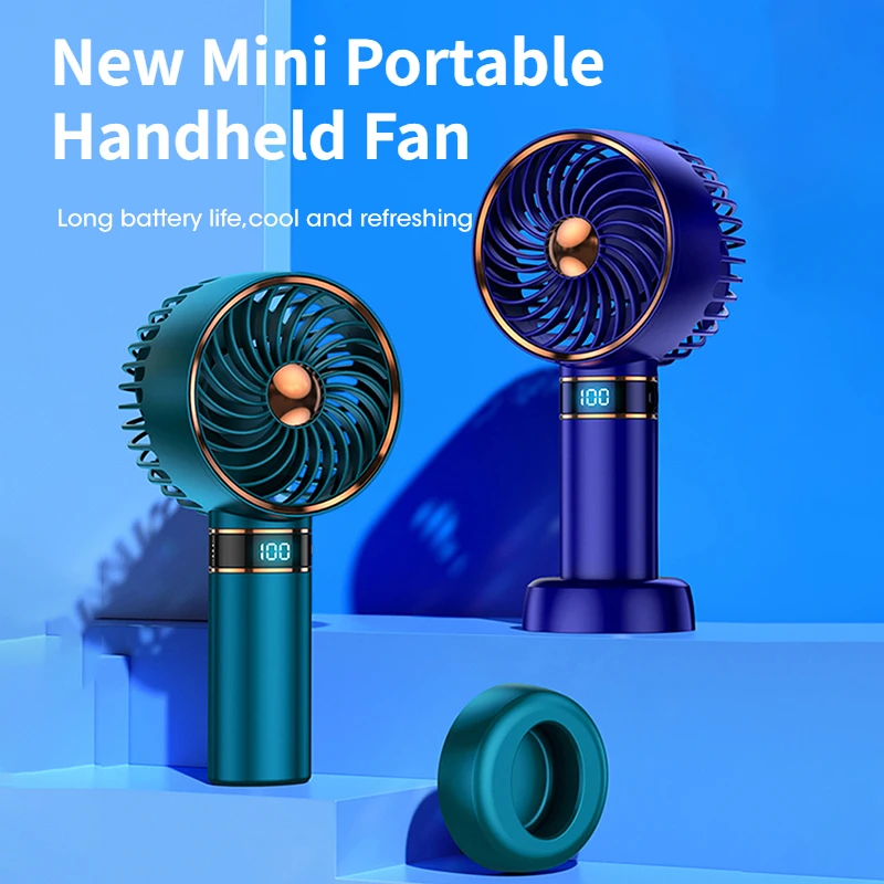 

New Mini Portable Handheld Fan Mute 5000mAh Recharge Office Desktop Pocket Fan Indoor Outdoor with Base Digital Display Stand