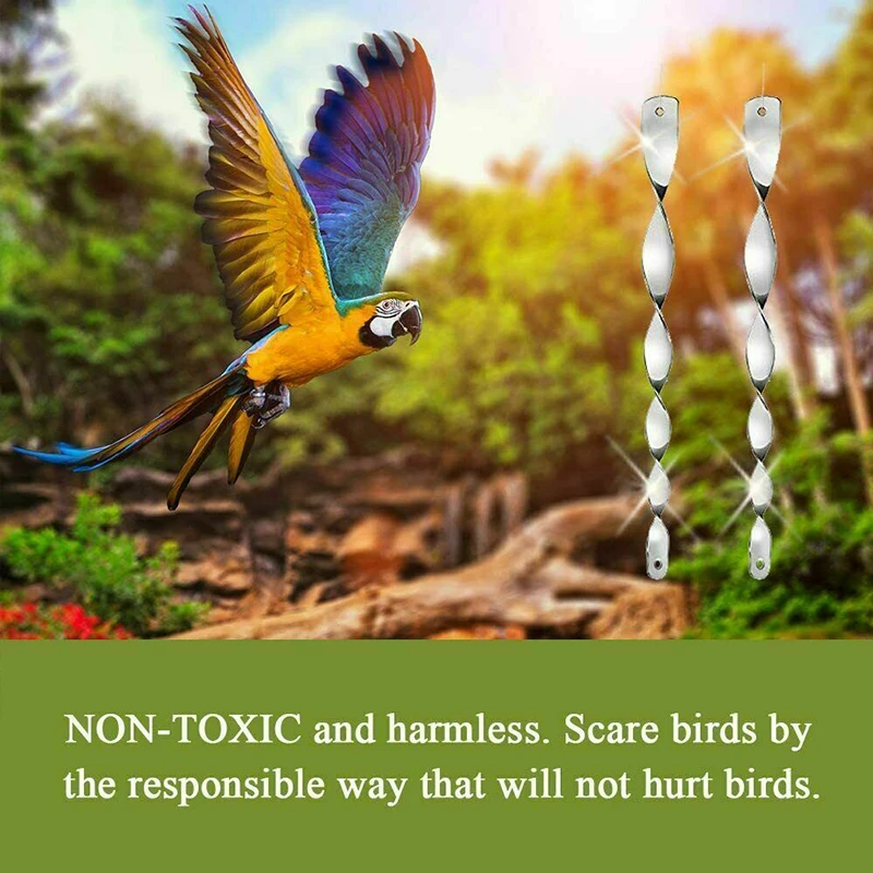 12Pcs Bird Repellent Reflective Rods 30cm Scare Birds Repeller Wind Spiral Rotating Rod Hanging Ornaments Home Garden Decor