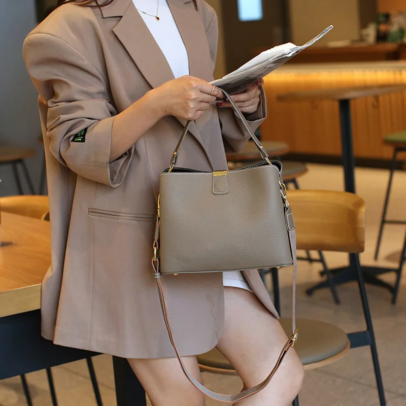 Women's Tote Real Cow Leather Bag Female New Luxury Handbag Lady Fashion Casual Shoulder Bag Crossbody Messenger for Woman