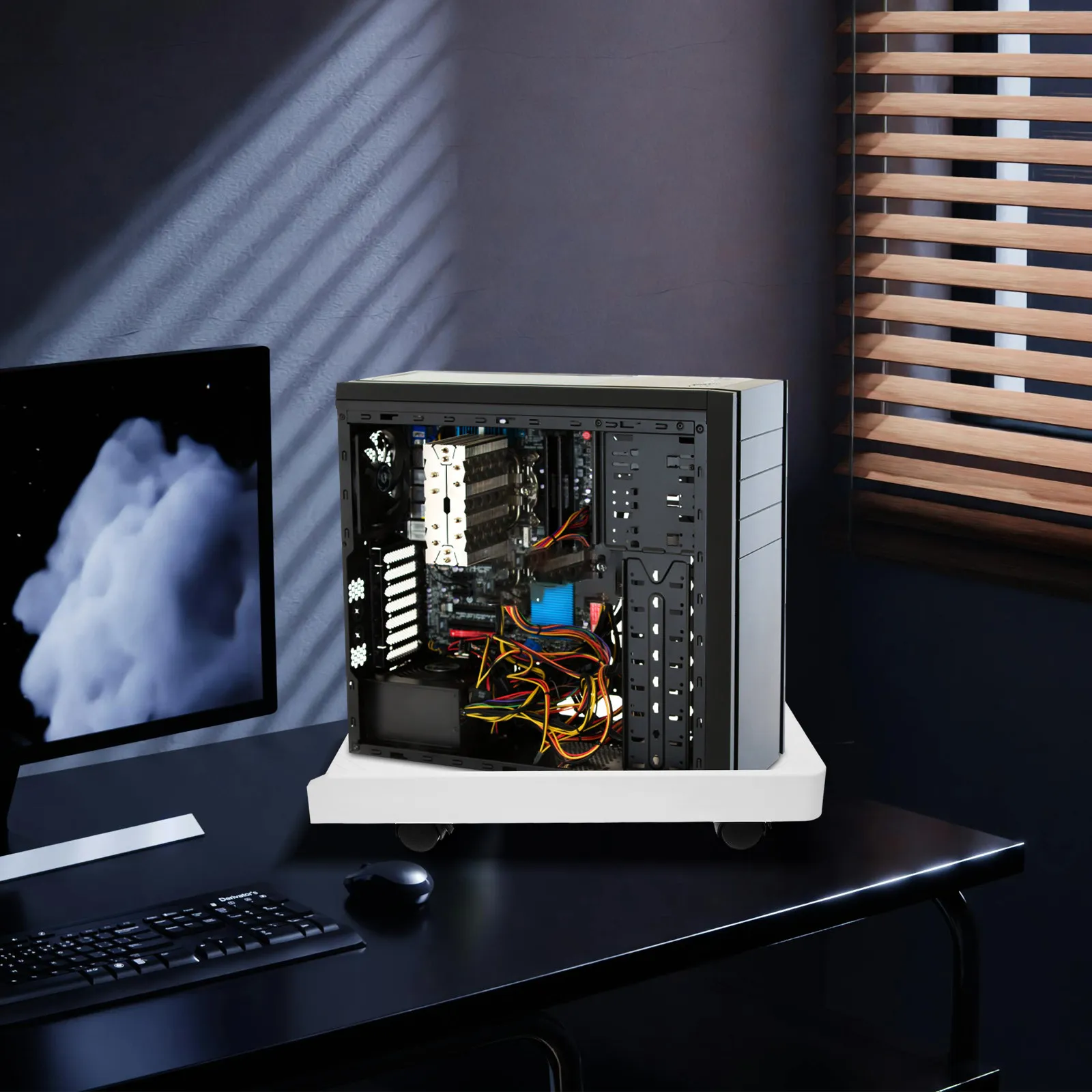 컴퓨터 타워 스탠드 1세트, 카펫용 바퀴 달린 PC 플로어 라이저, 게임용 PC 스탠드, 책상 아래 데스크탑 타워 엘리베이터, 히트 방지 기능 포함