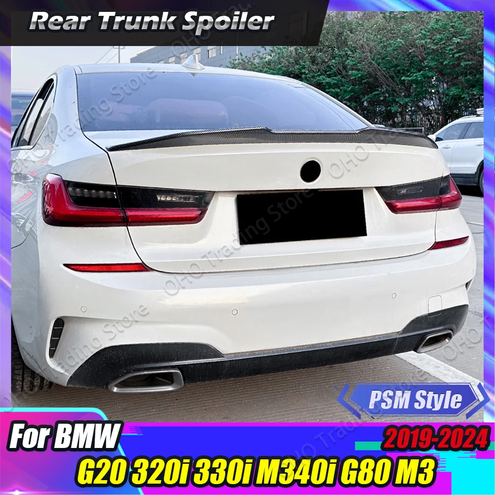 PSM 스타일 자동차 리어 트렁크 루프 스포일러, BMW 3 시리즈 G20 G80 M3 320i 325i 330i 2019-2024 테일 윙 트림 트렁크 리드 바디 키트