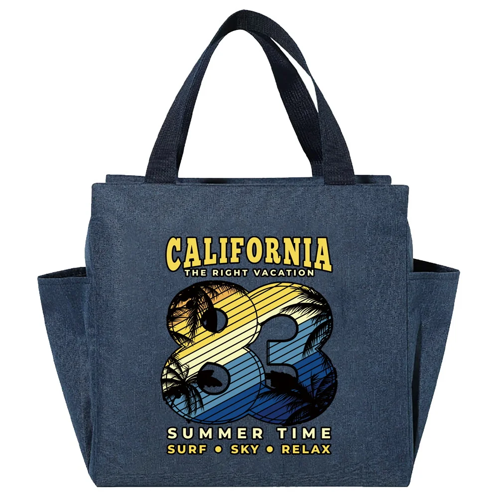 Lunch Carry Bag Insulated Thermal Portable Bags Large Capacity Holiday Print Lunch Picnic Dinner Cooler Food Canvas Handbags