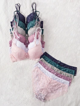 Ensemble de 6 pièces de lingerie féminine sexy avec dentelle à motifs, sans doublure, ajustement confortable, soutien-gorge push-up pour femme, lingerie sexy