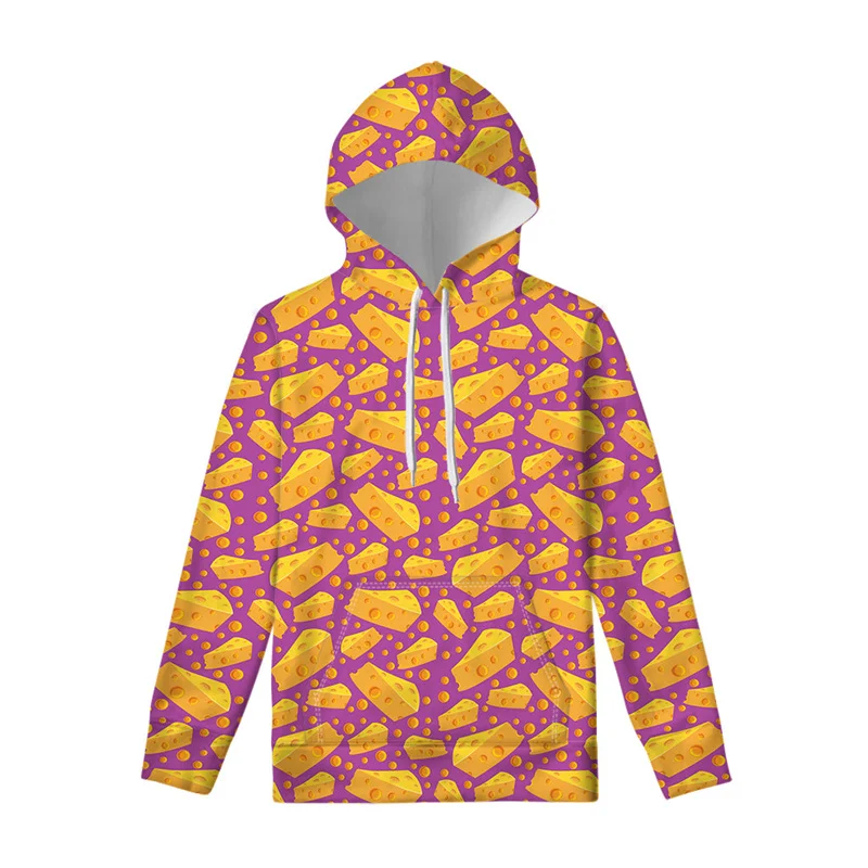 Sudadera con capucha con estampado 3D de queso de dibujos animados para hombres, ropa para niños, sudadera fresca de primavera y otoño, jersey de manga larga, sudaderas casuales con capucha