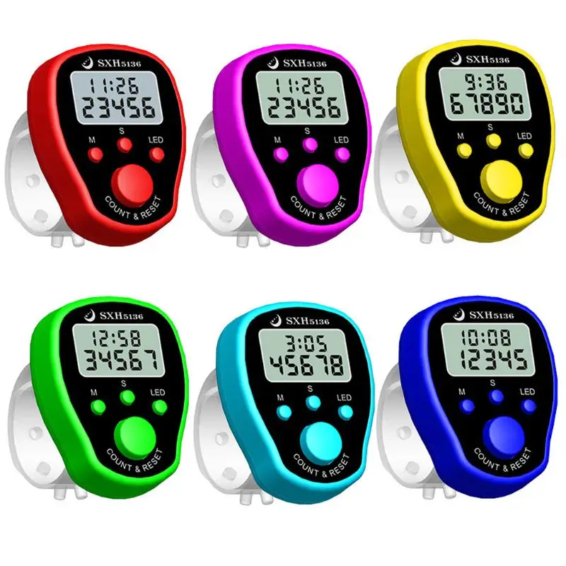 Hand Tally Counter Electronic Counter Electronic Digital Finger Counter LCD Display Counter for Piecework Restaurant Game Scores Buddha Recitation 1Pc Random Color