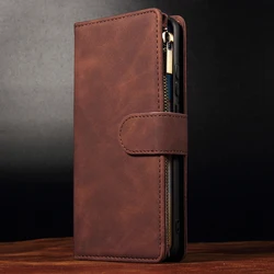 Premium Zipper Wallet Flip Leather Case - Shockproof Card Cover for Huawei Mate30 (Coffe)
