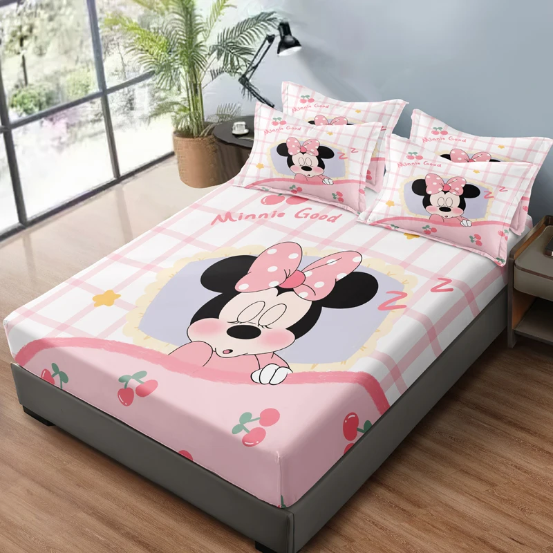 1 cartoon cute Minnie pattern digital printed frosted Fitted Sheet,bedroom printed bed cover,bedding(No pillowcase) 4
