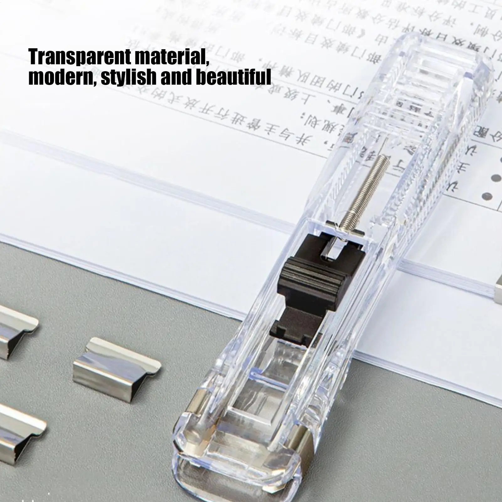 클립 스테이플러 휴대용 핸드헬드 종이 크림퍼 도구(홈 오피스 학교 교실 책상 문서용 재사용 가능한 클립 200개 포함)
