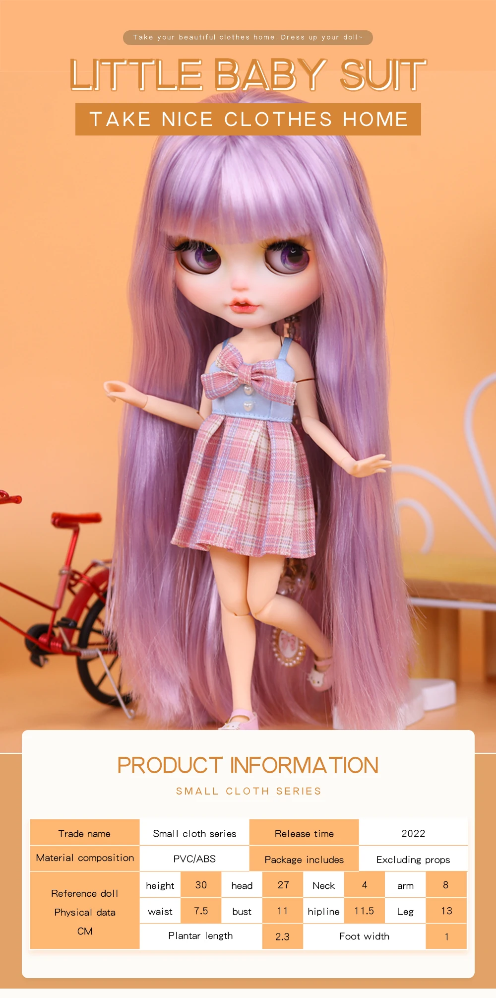 Neo Blythe Doll Simple Plaid Dress with Bow 1
