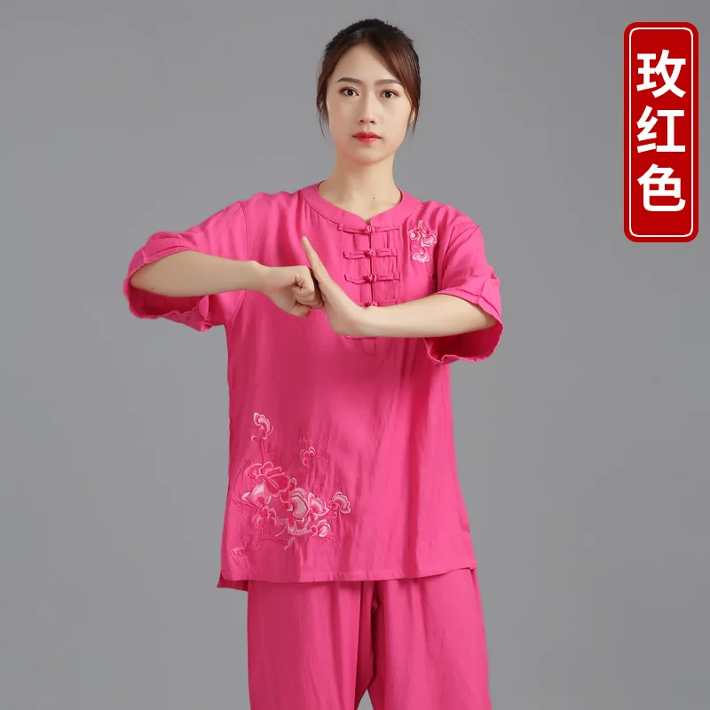 

Women Yoga Tai Chi Kungfu Uniform Linen Embroid Loose Sweatshirt+pant Jogger outfit Casual Meditation Martial Art Set Sportswear