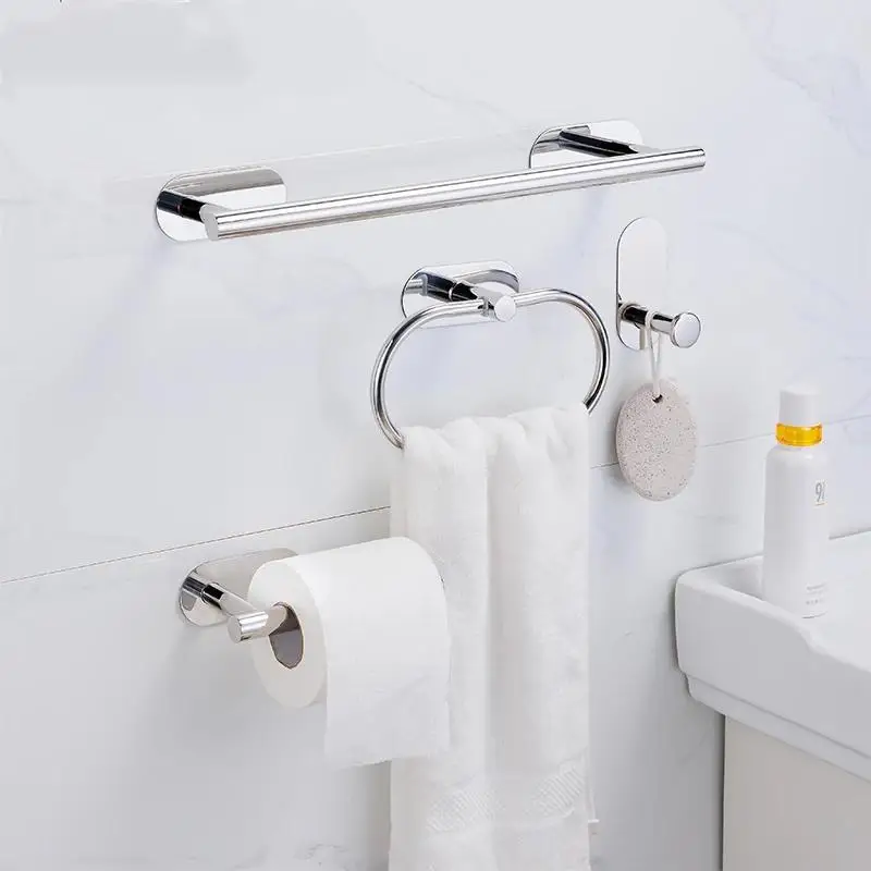 Self-Sticking Bathroom Hardware Accessories Stainless Steel Brushed Towel Bar Paper Holder Accessories Rail Ring Roll Hanger