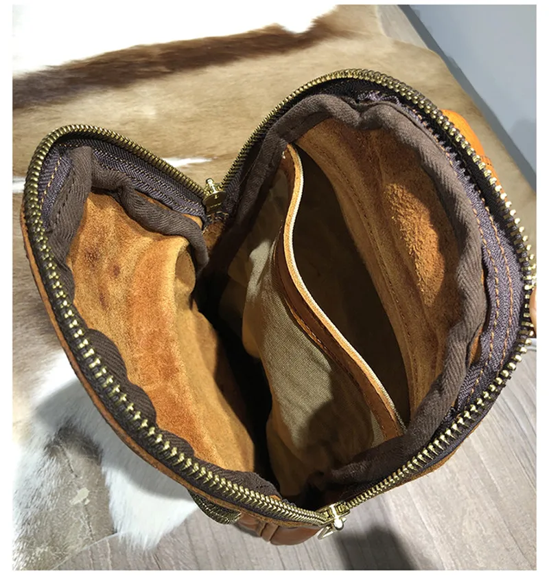 Vintage luxury natural genuine leather men's chest bag casual sports crossbody bag outdoor real first layer cowhide shoulder bag