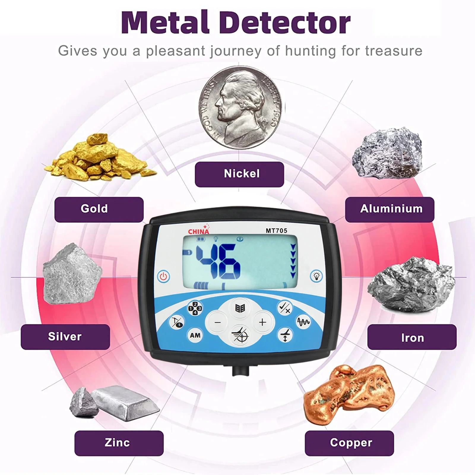 MT705 Professional Underground Metal Detector High Sensitivity Waterproof Search Coil Metal Detecting Tool Treasure Pinpointer