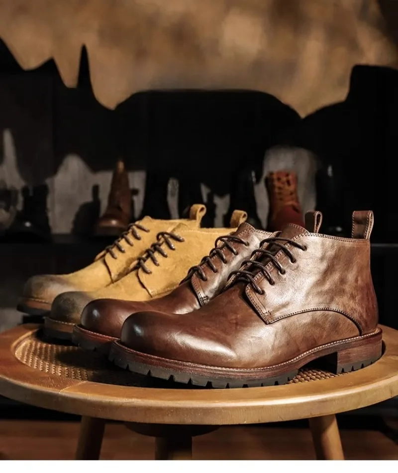 Retro Handmade Genuine Leather High Top Boots