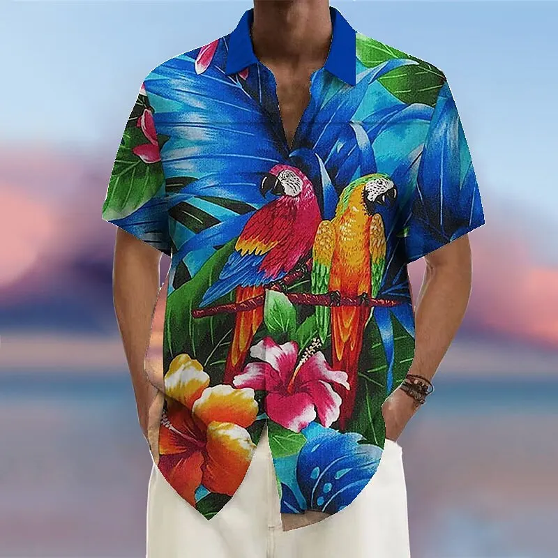 Men's Shirt Summer Hawaiian Parrot Lapel Outdoor Street Short Sleeve Fashion Comfortable Streetwear Fashion Designer Soft Breath 5
