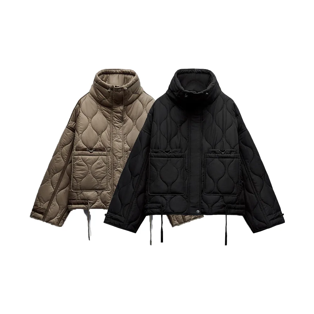 

Zach AiIsa autumn and winter new counter genuine women's all-match zipper stand collar long-sleeved diamond plaid cotton jacket