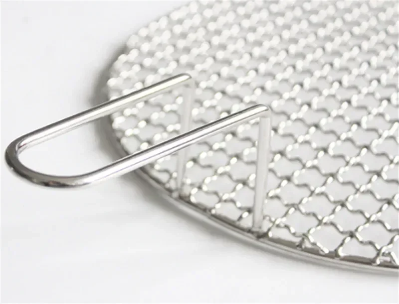 304 stainless steel round Korean barbecue net baking tray roasted steel mesh BBQ net with handle rotisserie grill accessories