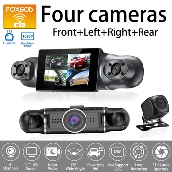 대시 캠 와이파이 GPS, HD 4 렌즈, 4x1080P 차량용 DVR, 24 시간 주차 모니터, 비디오 녹음기, 야간 투시경, 블랙 박스, 루프 녹화 G-센서