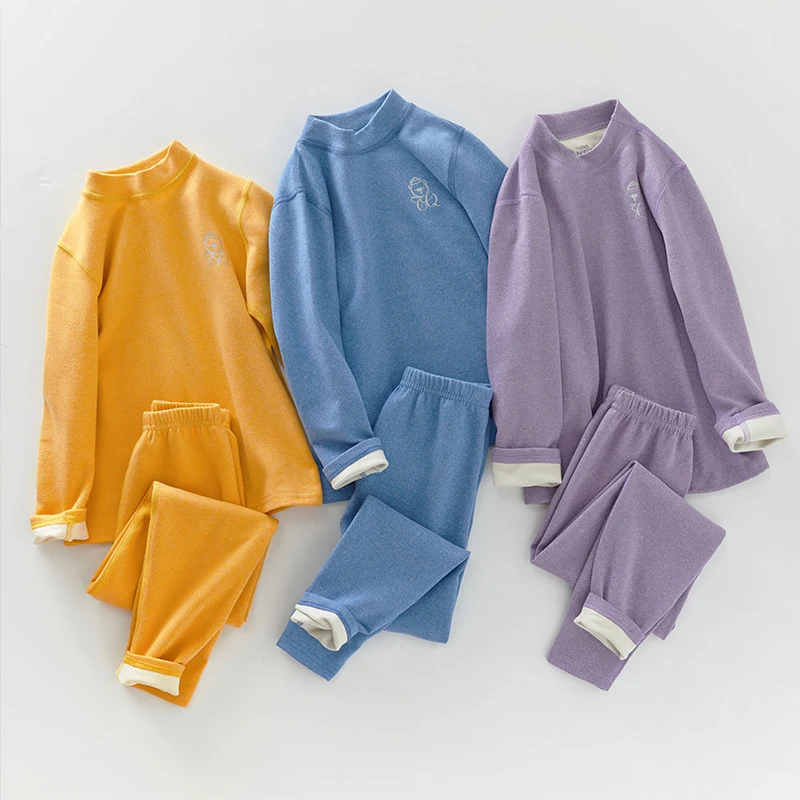 Children's mid-neck thermal underwear set boys and girls pajamas double-sided seamless autumn trousers homewear