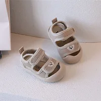 Summer Mesh Breathable Boys Beach Shoes Soft Sole Anti Slip Girls Baby Sports Sandal Cartoon Bear Head Embroidered Kids Sandals 4