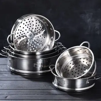 304 Stainless Steel Steamer Basket 16-32cm Thickened Pot Steaming Grid Safe Material Thicken Strainer Food Steam Rack