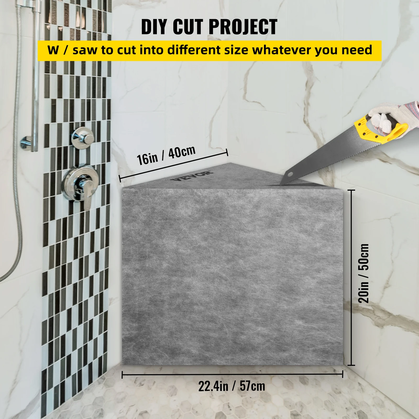VEVOR Ready to Tile Shower Seat 22.4"x16"x20" Corner Shower Bench 440lbs Load-Bearing Waterproof Triangular Board Shower Bench 4