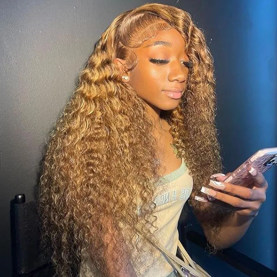 Curly Hightlight Lace Frontal Wigs Human Hair