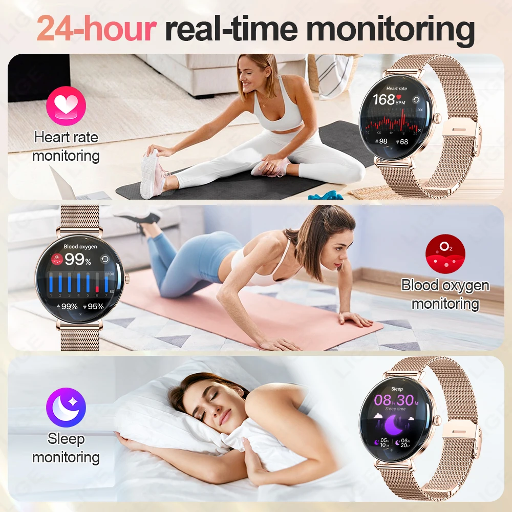 LIGE 1.43inch AMOLED Ultra HD Screen Fashion Ladies Smart Watch Bluetooth Call Smartwatch Metal Ultra thin Bracelet Watch Woman