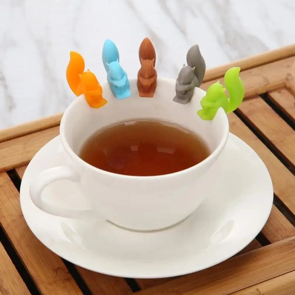 Cute Silicone Squirrel Tea Bag Hanging Holder Tea Infuser Mug Cup Clip Label Party Home Decor accessories 5pcs tea infuser tea bag holder