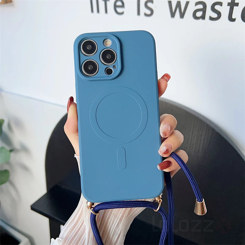 Universal Lanyard Strap Soft Phone Case with Magsafe-Compatible Magnetic Wireless Charging Cover