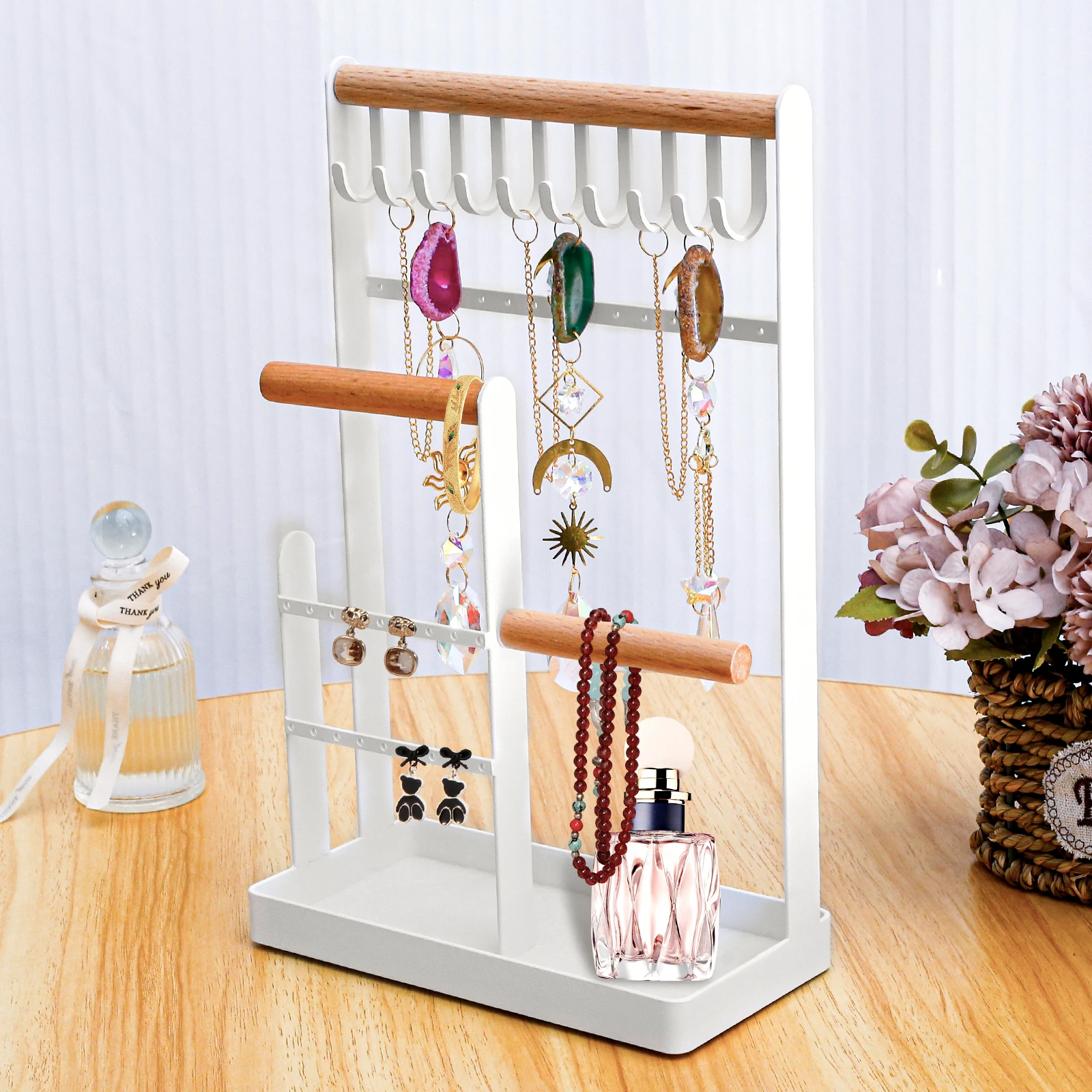 

Jewelry Organizer Stand Multipurpose Jewelry Display Holder Space Saving 5-Tier Jewelry Tower with 10 Hooks Metal Necklace